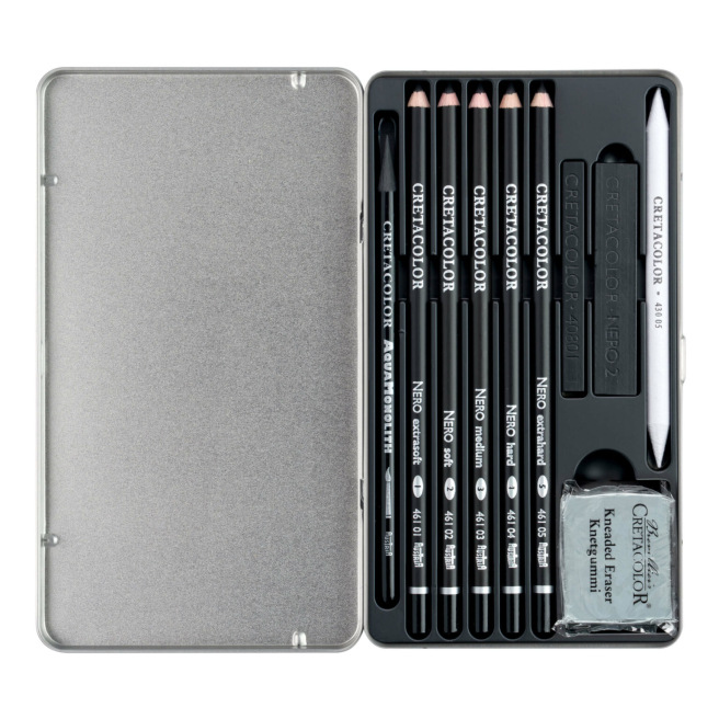 Teken- en schetspakket - Diepzwarte set - CRETACOLOR Teken- en schetspakket - Diepzwarte set - CRETACOLOR