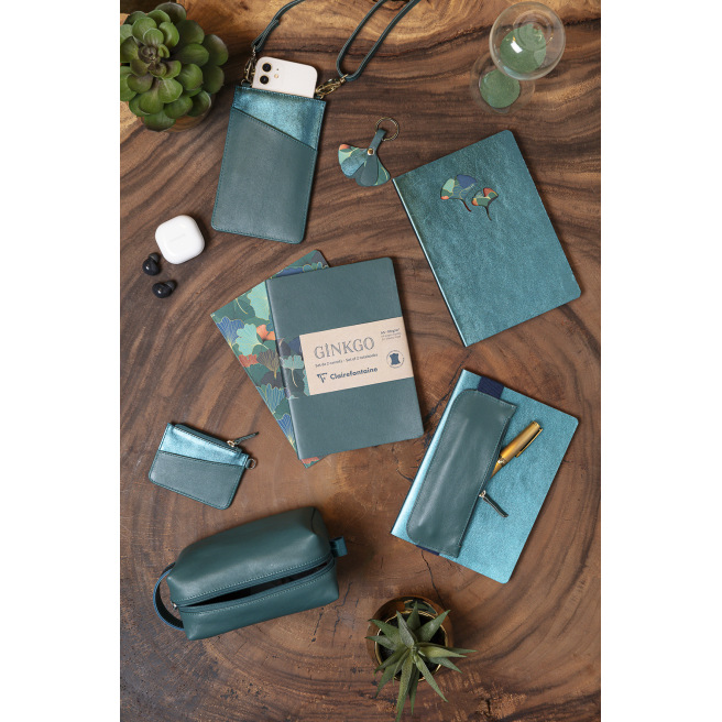 Sacoche pour téléphone + porte-cartes + porte-clés - Ginkgo - Clairefontaine