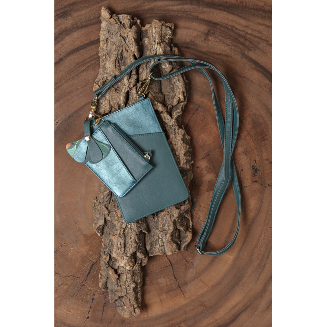 Sacoche pour téléphone + porte-cartes + porte-clés - Ginkgo - Clairefontaine