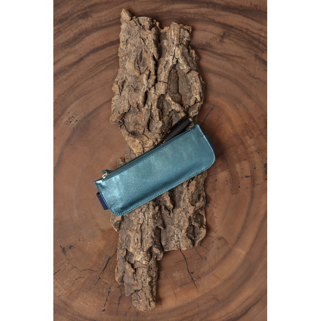 Reversible leather pencil case with elastic - Gingko - Clairefontaine Reversible leather pencil case with elastic - Gingko - Clairefontaine