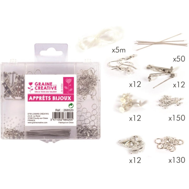 Silver-colored jewelry findings set - 407 pieces - Creative Seed