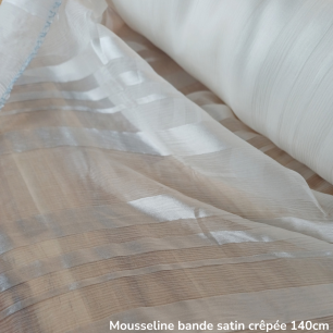 Mousseline Bandes satin pure soie - Au mètre