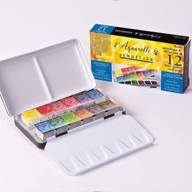 Caja de Acuarelas Metalizadas 12 Medio Godets + 1 Pincel – Edward's Atelier