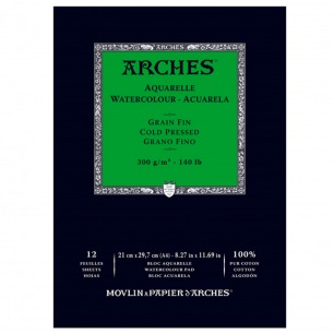 Bloc collé 1 côté 300 gr grain fin - Arches Bloc collé 1 côté 300 gr grain fin - Arches