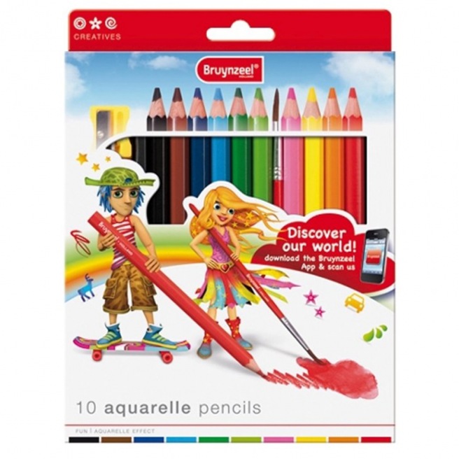 10 Crayons aquarelle + pinceau Bruynzeel