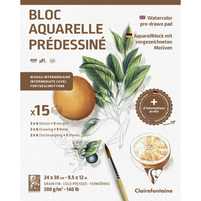 Aquarelle Prédessiné Bloc collé 15 feuilles - 300 gr Aquarelle Prédessiné Bloc collé 15 feuilles - 300 gr