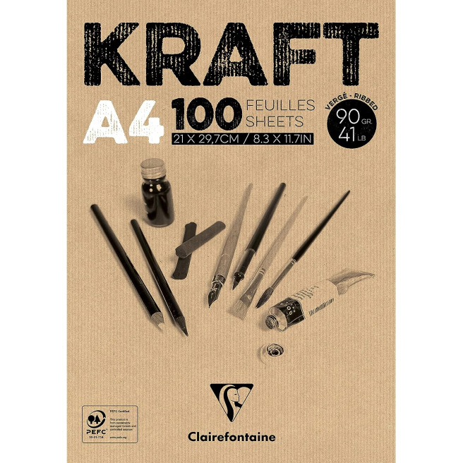 Kraft bloc collé 100F - 90g - Clairefontaine Kraft bloc collé 100F - 90g - Clairefontaine