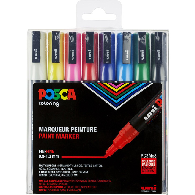 Pochette de 8 POSCA pointe conique fine PC-3M