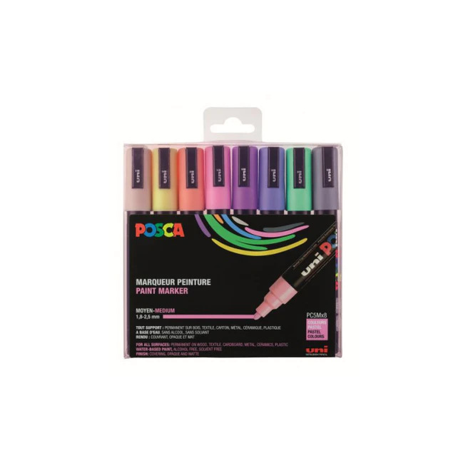 Pochette de 8 POSCA pointe conique moyenne PC-5M assortis couleurs pastels